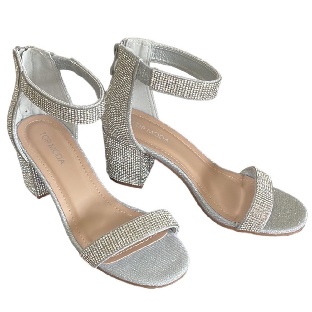 Top Moda | Delia Rhinestone Crystal Embellished Block Heel Sandal